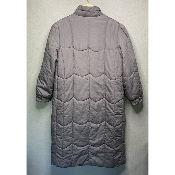 Vintage 80s Saxton Hall Gray Quilted Long Puffer Coat Toggle Button Closure M - Picture 6 of 9